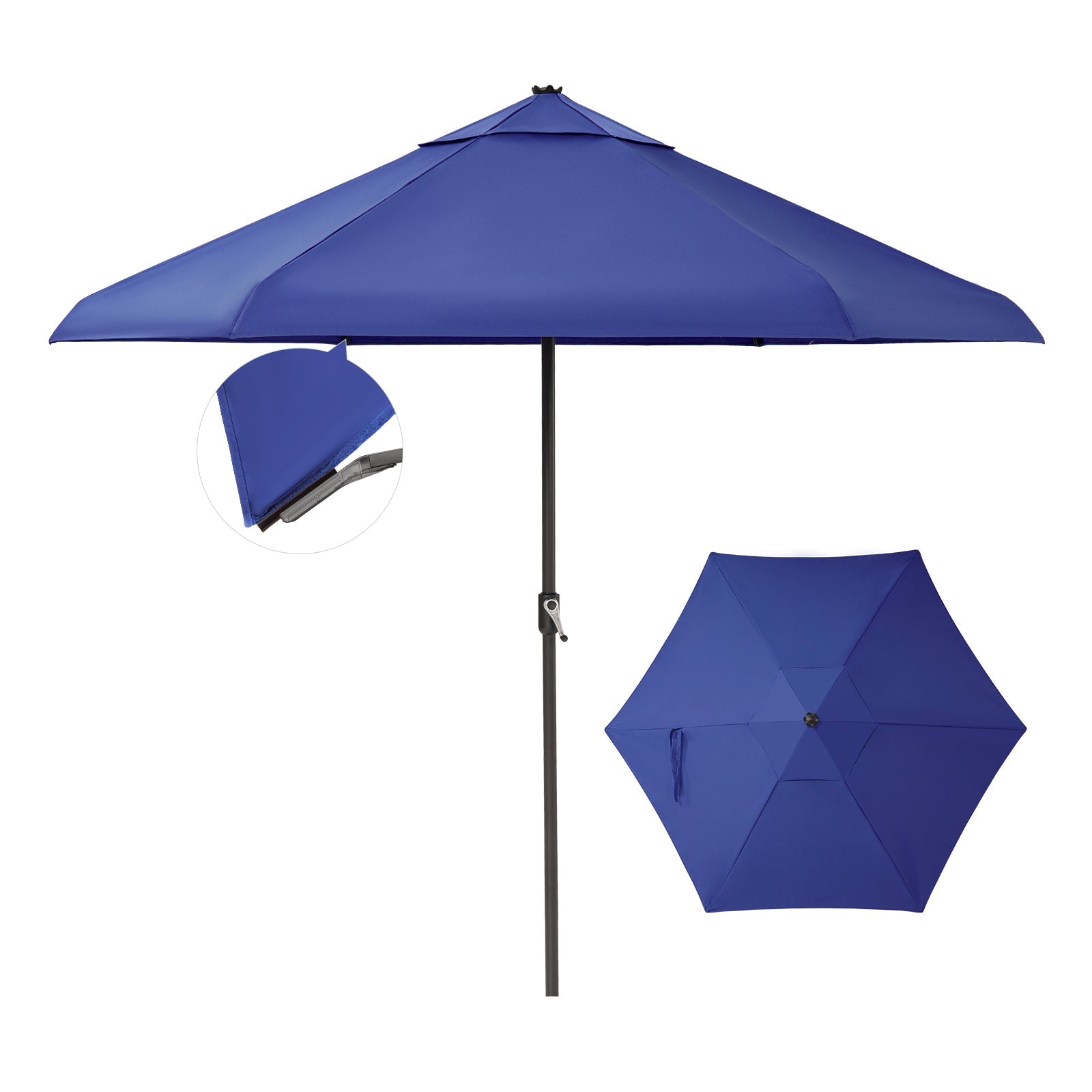 Crown Umbrella 9' Auto-Tilt Patio Umbrella - Patented 45° Edge Connection with Olefin Fabric - UH9B