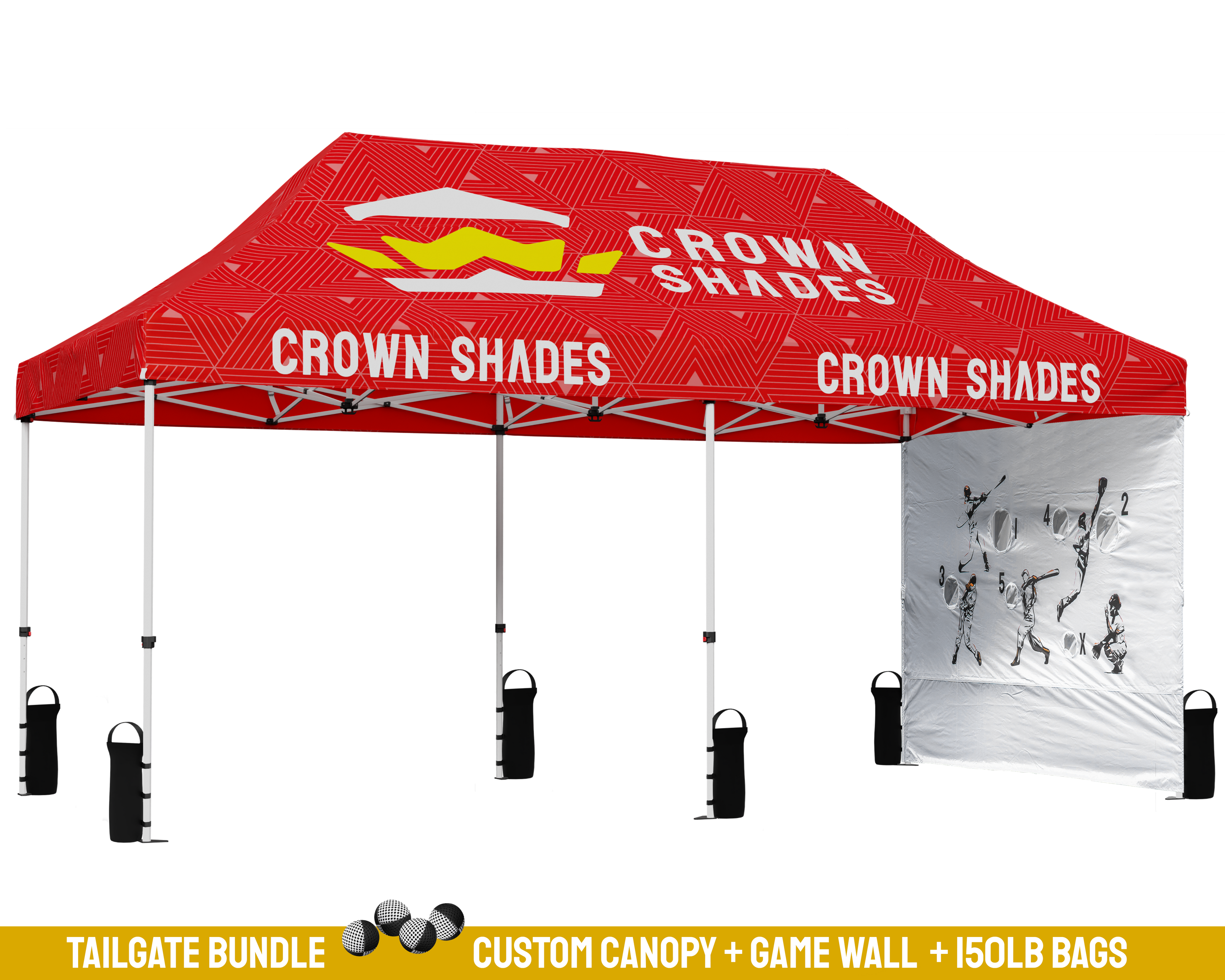 Crown Shades 20'x10' Custom Top Elite Tailgating Bundle - M200ALU